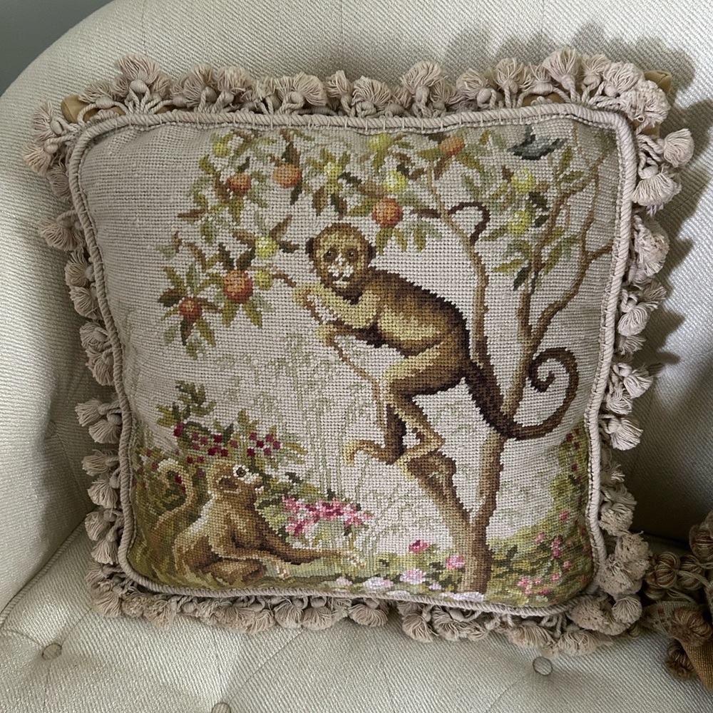 Monkey Tapestry Accent Pillow with Feather Insert. Smoke and pet free home.